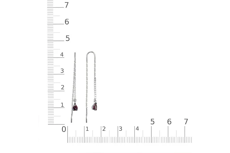 Серьги-продёвки Дорожки из белого золота с 2 александритами и 20 фианитами
