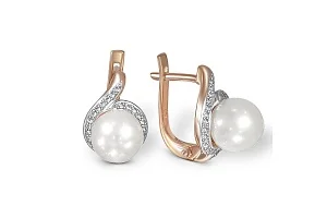 Серьги из красного золота с 2 жемчужинами и 54 бриллиантами