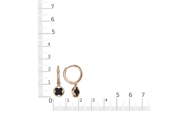 Серьги Клевер из красного золота с 2 ониксами