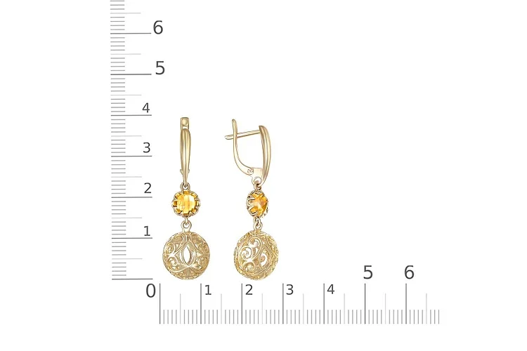 Серьги из жёлтого золота с 2 цитринами