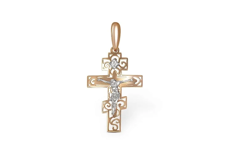 Крест из красного золота с бриллиантом