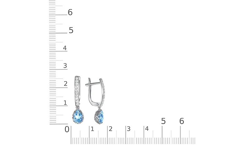 Серьги из белого золота с 2 топазами swiss и 20 фианитами