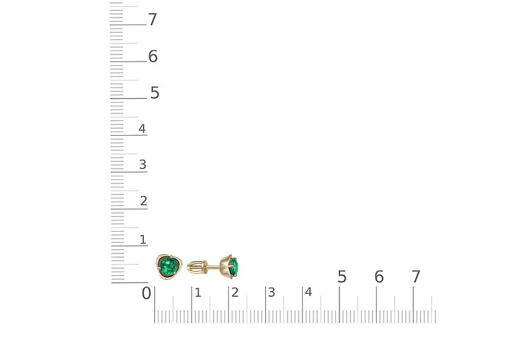 Серьги-пусеты Цветы из жёлтого золота с 2 изумрудами