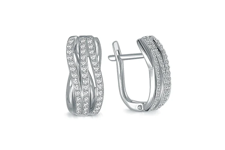 Серьги из белого золота с 84 фианитами