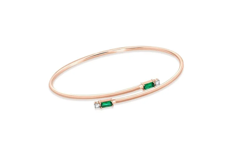 Браслет из красного золота с 2 изумрудами и 2 фианитами