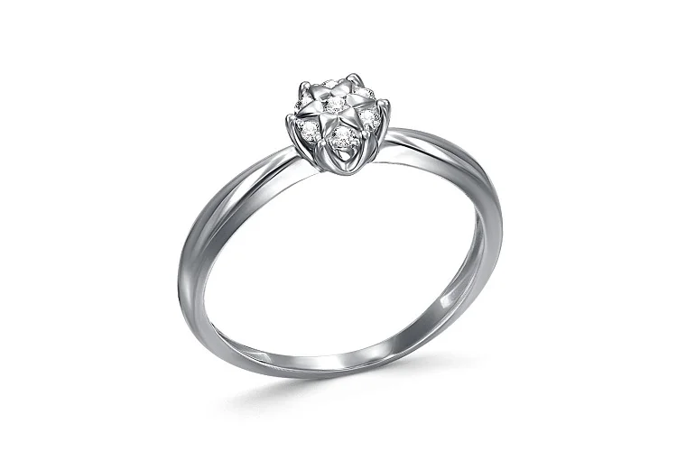 Кольцо Малинка из белого золота с 7 фианитами