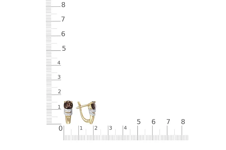Серьги из жёлтого золота с 2 раухтопазами и 14 фианитами