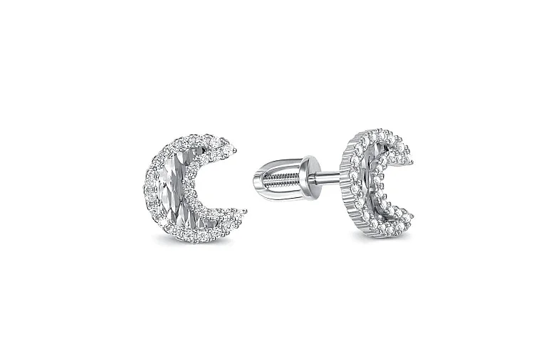 Серьги-пусеты Месяцы из белого золота с 52 фианитами