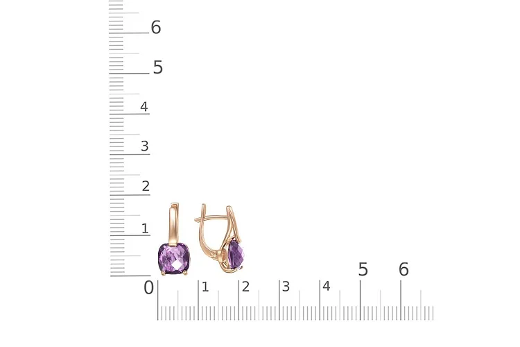 Серьги из красного золота с 2 аметистами