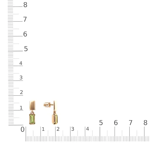 Серьги-пусеты Прямоугольники из красного золота с 2 хризолитами