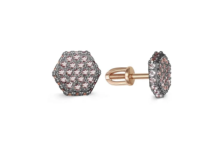 Серьги-пусеты из красного золота с 74 фианитами