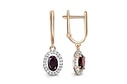 Серьги из красного золота с 2 гранатами и 40 фианитами