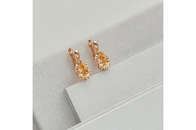 Серьги из красного золота с 2 цитринами