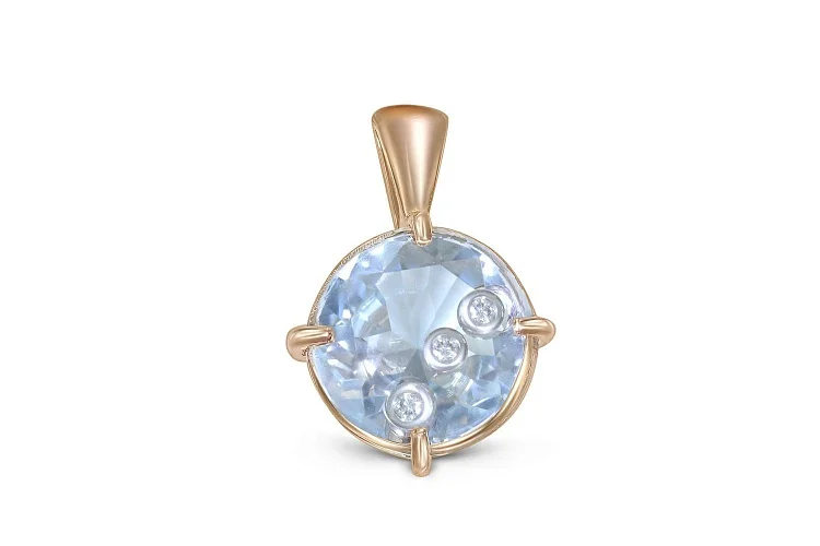 Подвеска из красного золота с 2 топазами sky и 3 бриллиантами