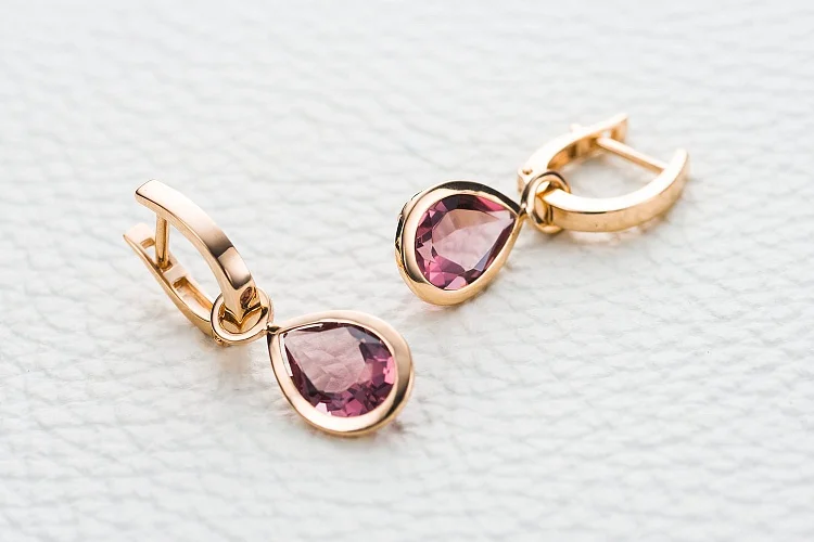 Серьги-трансформеры из красного золота с 2 кварцами