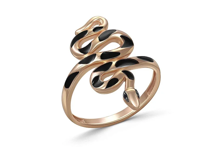 Кольцо Змея из красного золота с 2 фианитами