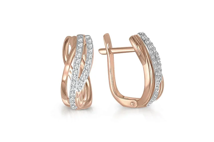 Серьги из красного золота с 48 фианитами