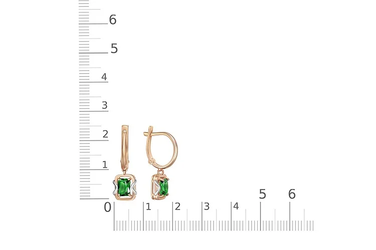 Серьги из красного золота с 2 изумрудами
