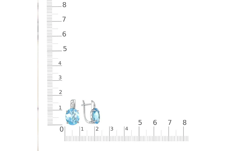 Серьги из белого золота с 2 кварцами и 6 фианитами