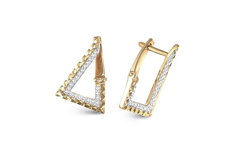 Серьги Треугольники из жёлтого золота с 44 фианитами