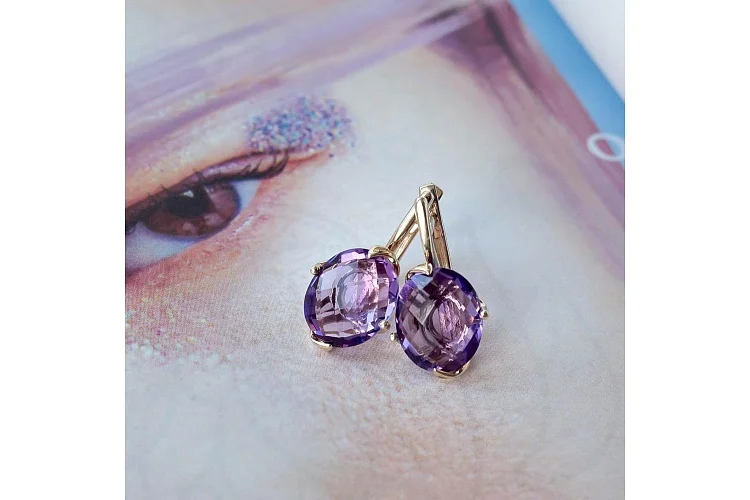 Серьги из жёлтого золота с 2 аметистами