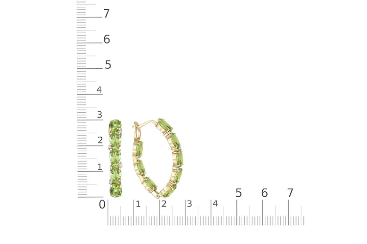 Серьги из жёлтого золота с 16 хризолитами и 8 фианитами