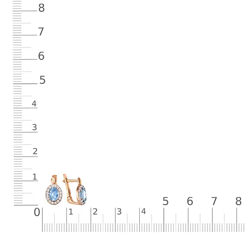 Серьги из красного золота с 2 топазами swiss и 32 фианитами