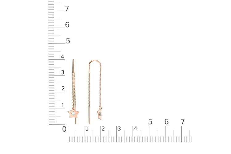 Серьги-продёвки из красного золота с 2 бриллиантами