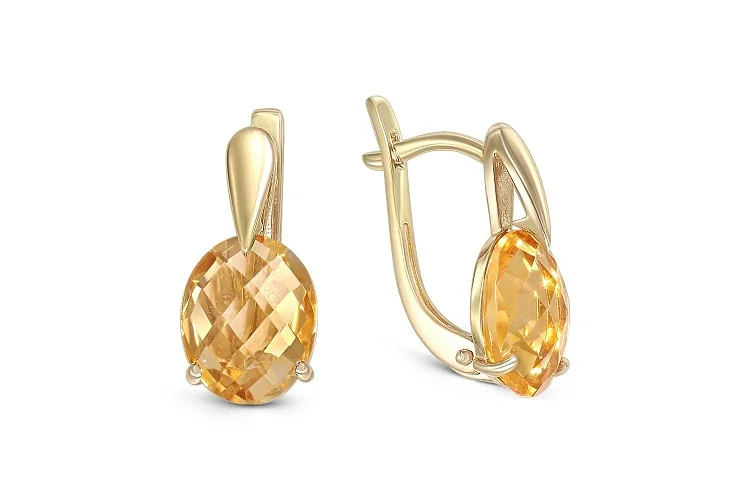 Серьги из жёлтого золота с 2 цитринами