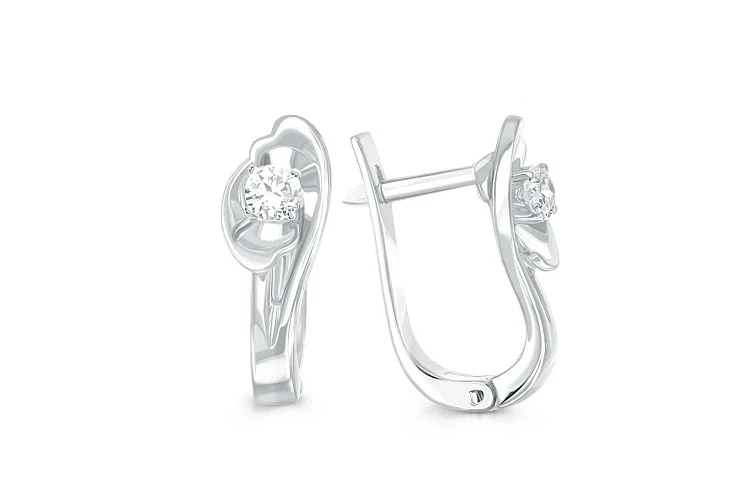 Серьги Цветы из белого золота с 2 бриллиантами