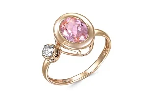 Кольцо из красного золота с ситаллом и фианитом