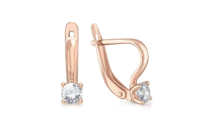 Серьги из красного золота с 2 фианитами