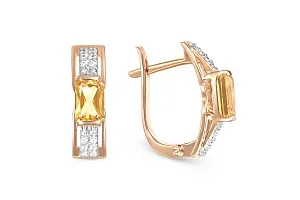 Серьги из красного золота с 2 цитринами и 32 фианитами