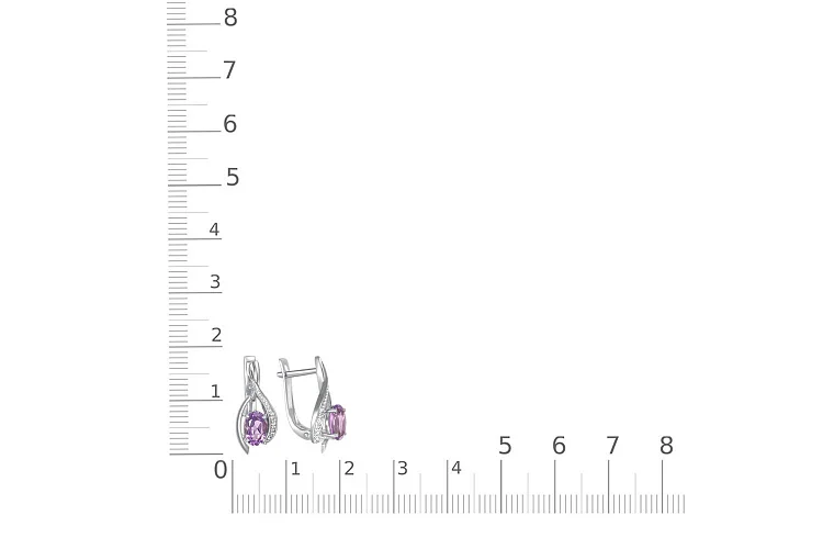 Серьги из белого золота с 2 аметистами и 10 фианитами