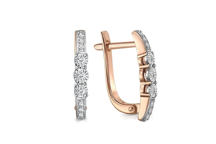 Серьги Дорожки из красного золота с 18 бриллиантами