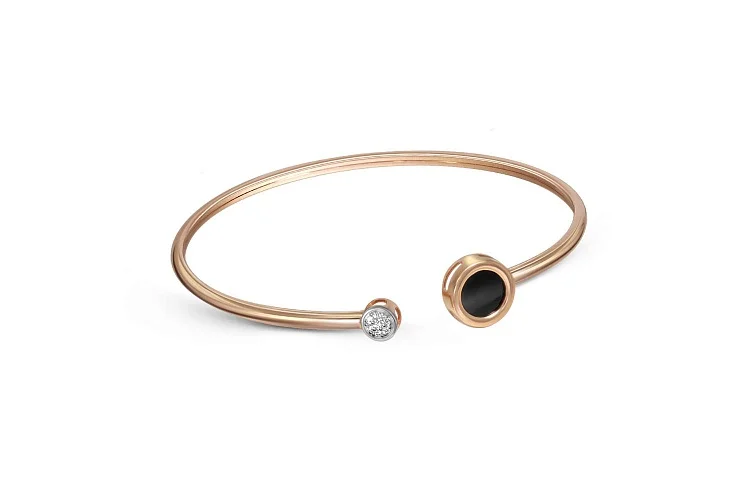 Браслет из красного золота с ониксом и 7 фианитами