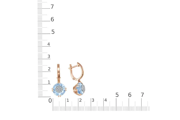 Серьги из красного золота с 2 топазами sky и 28 бриллиантами