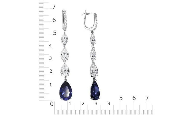 Серьги из белого золота с 2 сапфирами и 20 фианитами