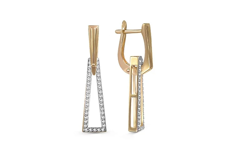 Серьги-трансформеры из жёлтого золота с 74 фианитами