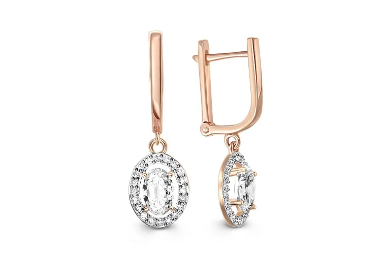 Серьги из красного золота с 42 фианитами