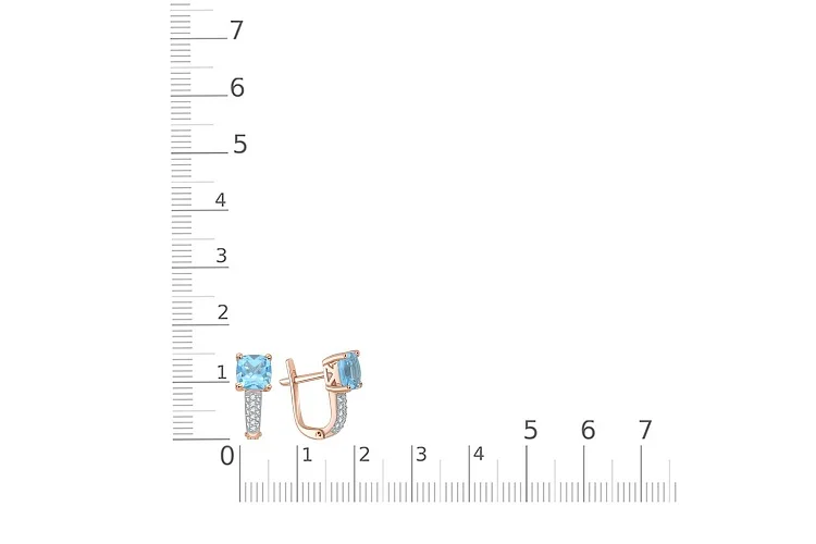 Серьги из красного золота с 2 топазами swiss и 32 фианитами