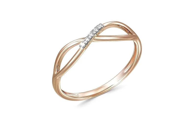 Кольцо Бесконечность из красного золота с 5 бриллиантами