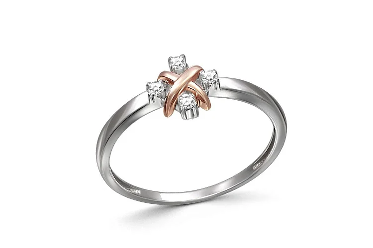 Кольцо из красного золота с 4 бриллиантами