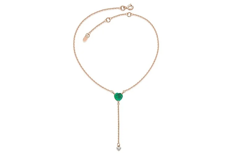 Колье Сердце из красного золота с изумрудом и фианитом