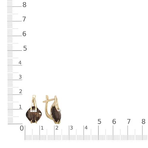 Серьги из красного золота с 2 раухтопазами и 6 фианитами
