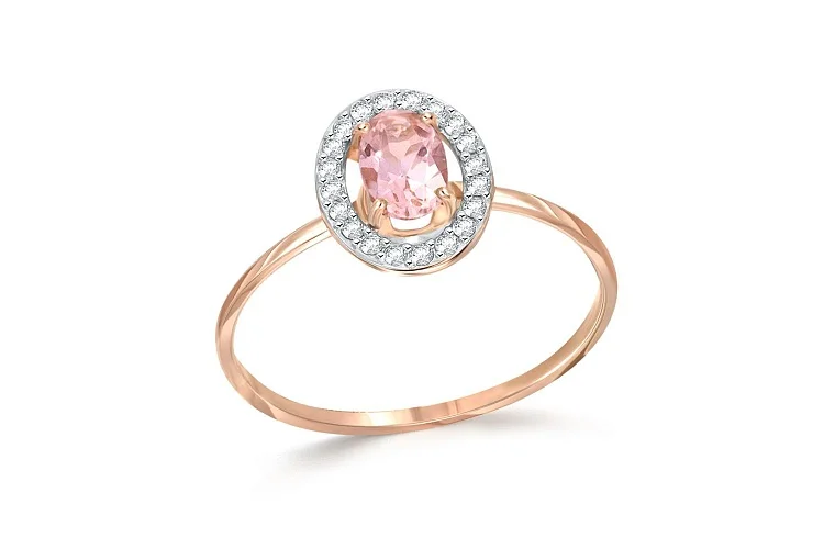 Кольцо из красного золота с ситаллом и 20 фианитами