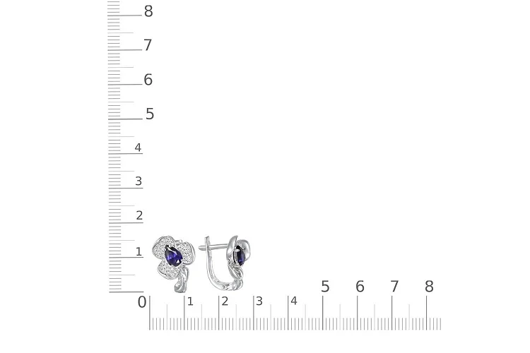 Серьги Цветы из белого золота с 2 корундами и 58 бриллиантами