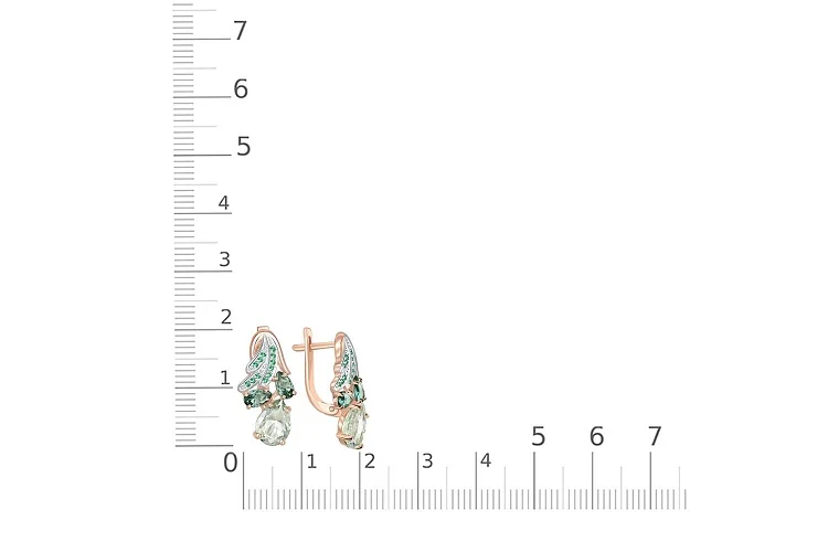 Серьги из красного золота с празиолитами, турмалинами и фианитами