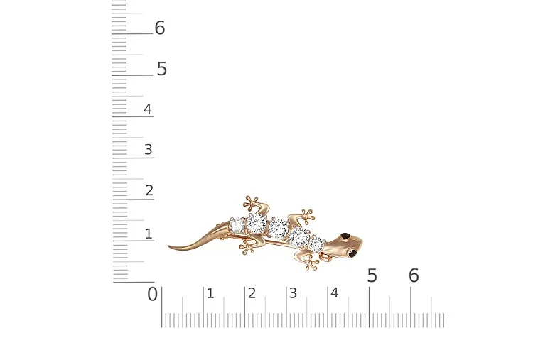 Брошь Ящерица из красного золота с 7 фианитами