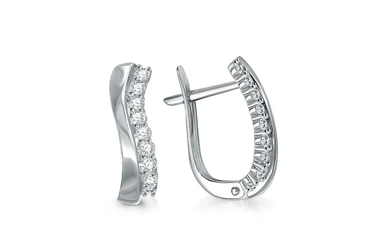Серьги из белого золота с 18 фианитами